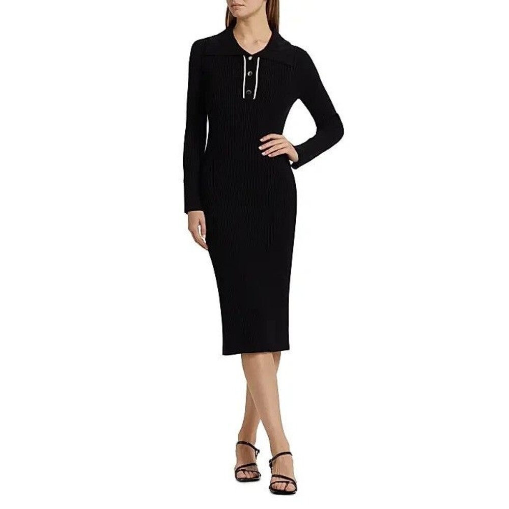 Elie Tahari women The Zadie Black Rib Knit Long Midi Sweater Dress sz Small $295